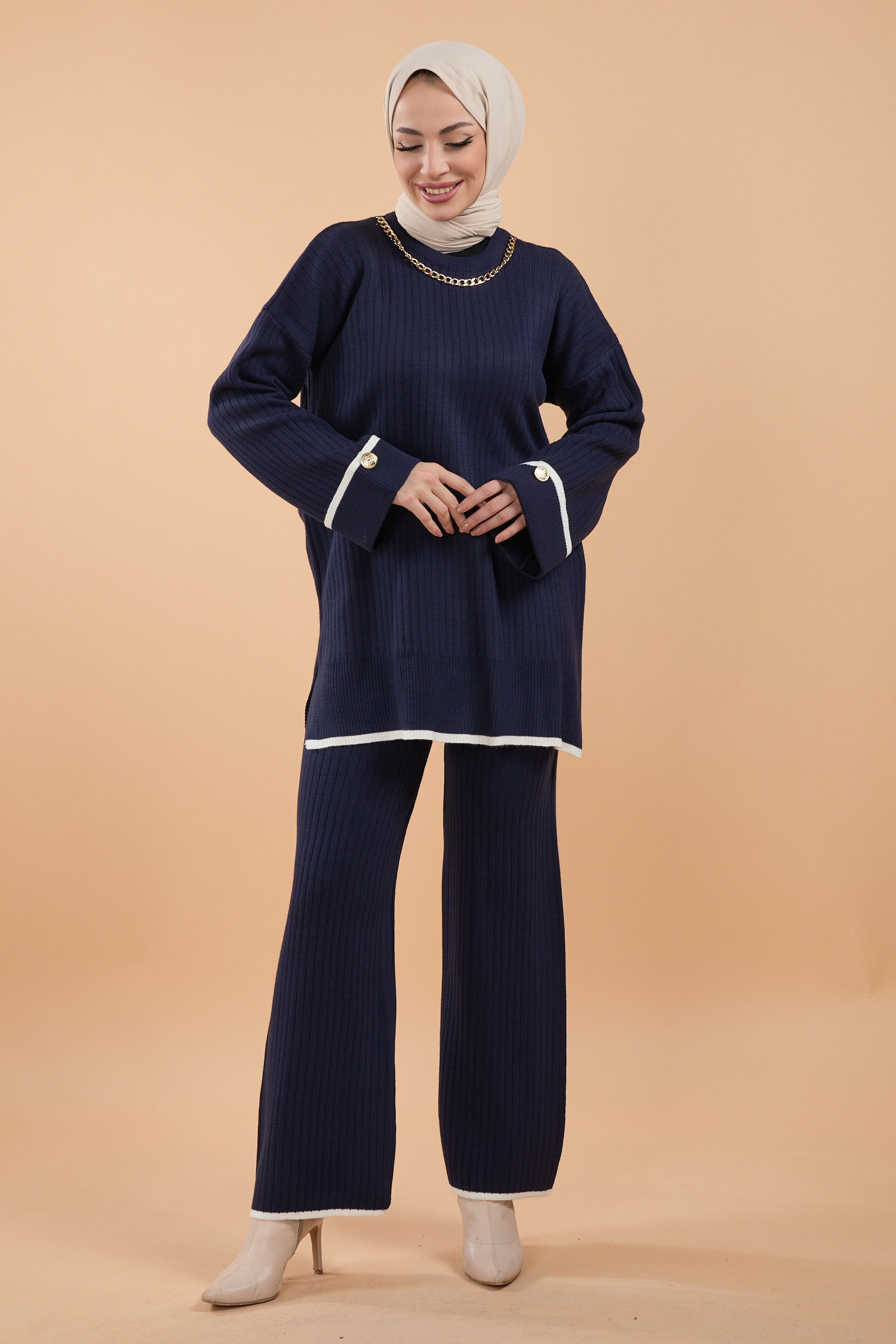 23791-LACIVERT Triko Tunik Pantolon