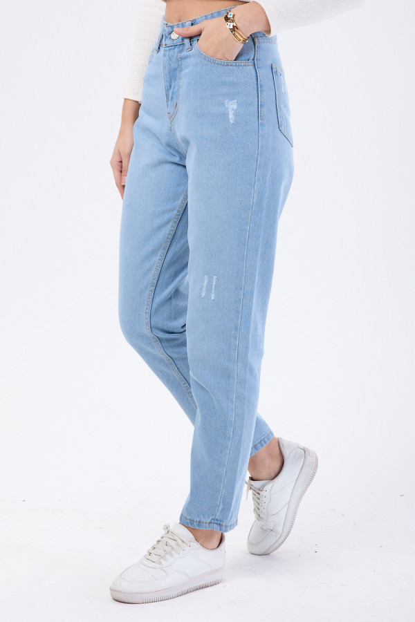 23668-BUZ-MAVI Yüksek Bel Mom Jeans