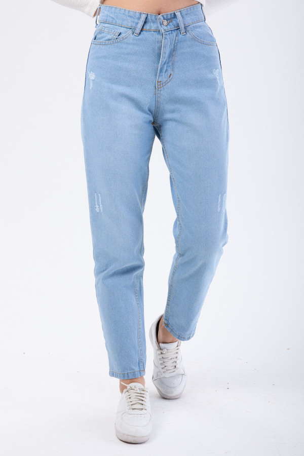 23668-BUZ-MAVI Yüksek Bel Mom Jeans