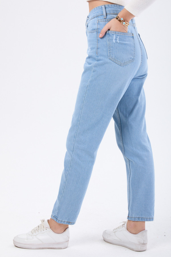 23668-BUZ-MAVI Yüksek Bel Mom Jeans