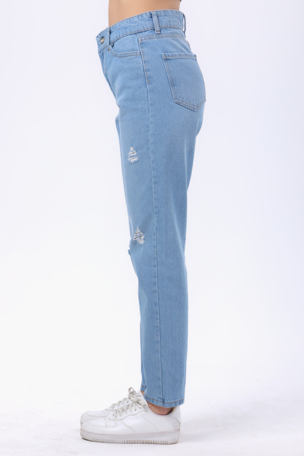 23809-BUZ-MAVI Mom Jeans Kot Pantolon