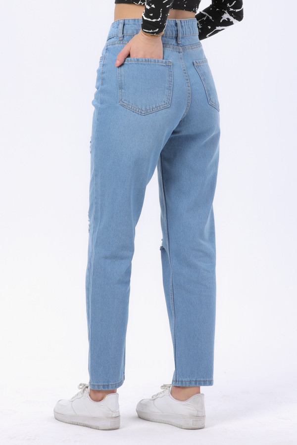 23809-BUZ-MAVI Mom Jeans Kot Pantolon