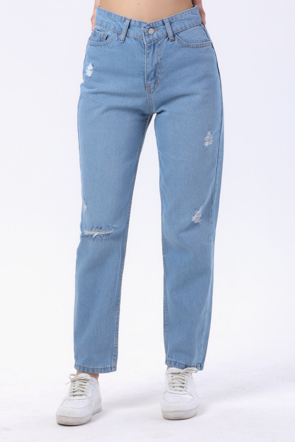 23809-BUZ-MAVI Mom Jeans Kot Pantolon