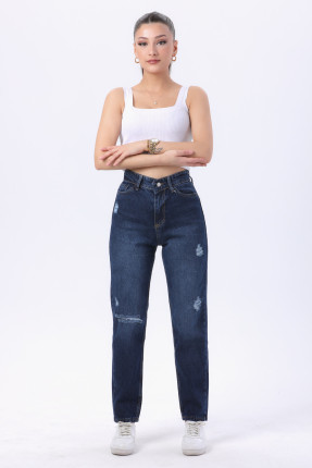 23809-KOYU-MAVI Mom Jeans Kot Pantolon